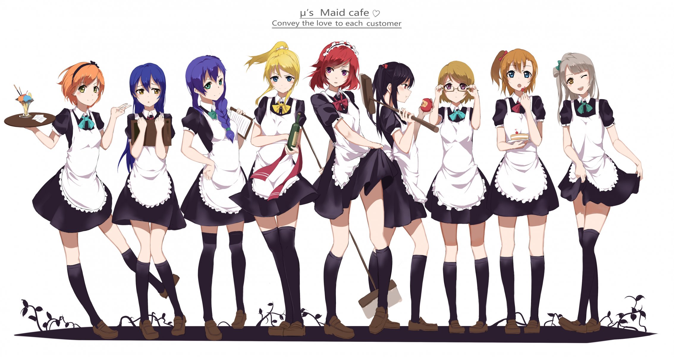 art gensou kuro usagi anime love live pas école idol project ayase eri koizumi hanayo kousaka honoka minami kotori nishikino maki sonoda umi toujou nozomi yazawa nico filles bouteille crème glacée plateau