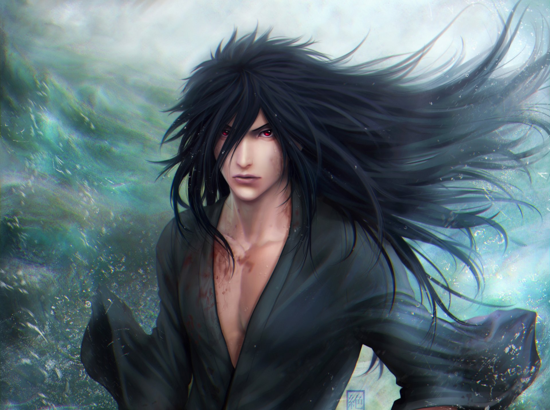 arte zetsuai89 chico uchiha madara vista viento sangre mar naruto