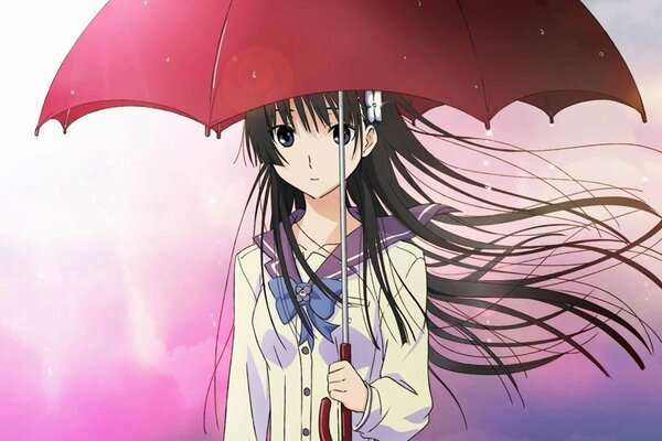 Anime sanka ray mit Regenschirm