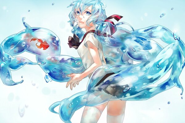 Anime ragazza circondata dall acqua