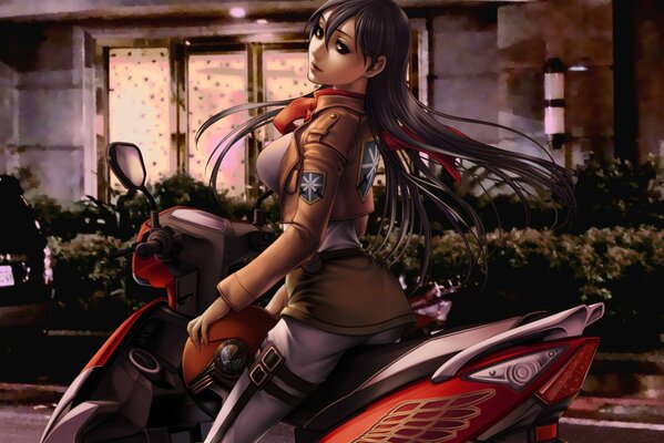 Anime ragazza su moto