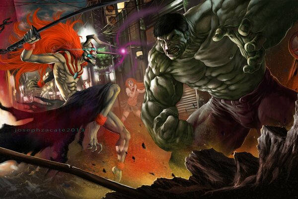 Ichigo vs Hulk. Art