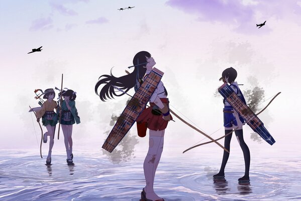 Ragazze disegnate in stile anime. Collezione kantai