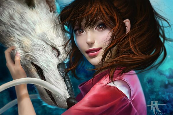 Image de anime fille avec loup