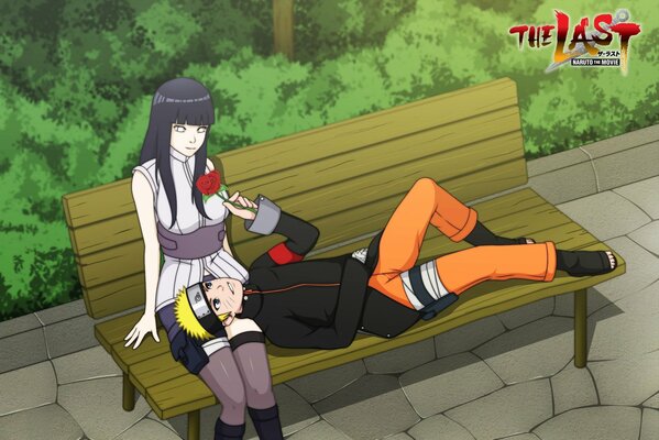 Coppia Naruto e Hinata in panchina