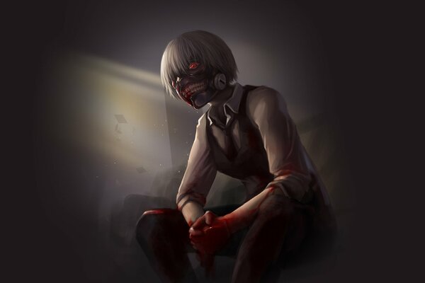 Anime Tokyo ghul, kaneki im Blut