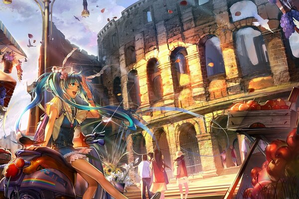 Arte di Hatsune Miku vicino al Colosseo a Roma