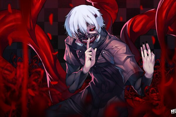 Tokyo Ghoul sur fond rouge sang