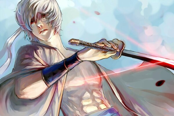 Anime blonde guy with a katana