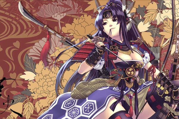 Arte anime ragazza in armatura samurai