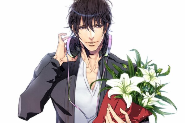 Guy avec un bouquet d anime