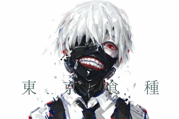 Kaneki Ken anime czerwone oko białe włosy