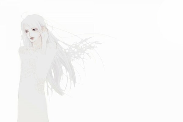 Anime fantôme fille blanche sur fond blanc