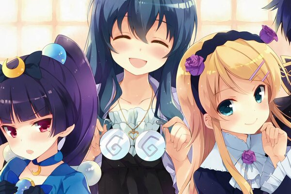 Drei Mädchen und ein anime-Typ