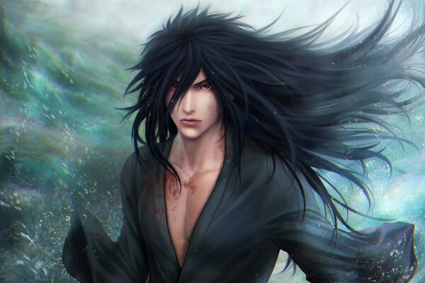 A guy with long hair fluttering in the wind