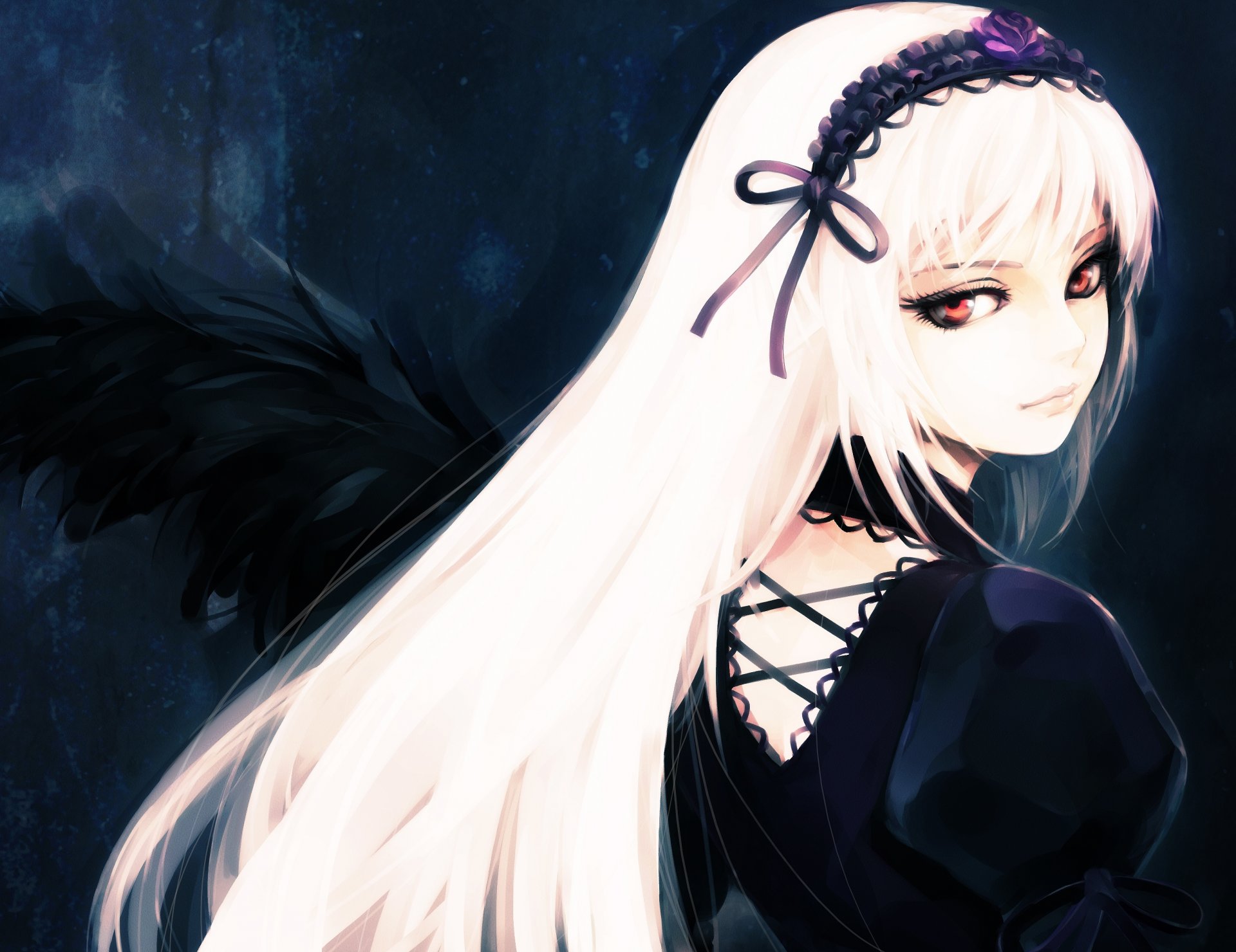 kunst hironox mädchen suigintou blick weißes haar flügel dämon gothic rozen maiden