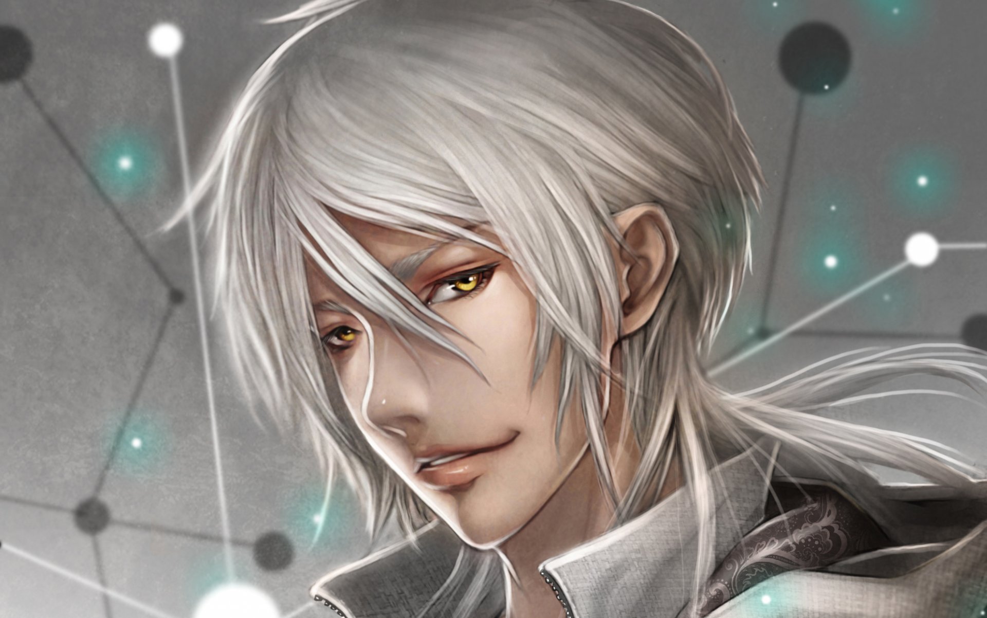 psycho-pass makishima shougo guy amber eyes smile white hair