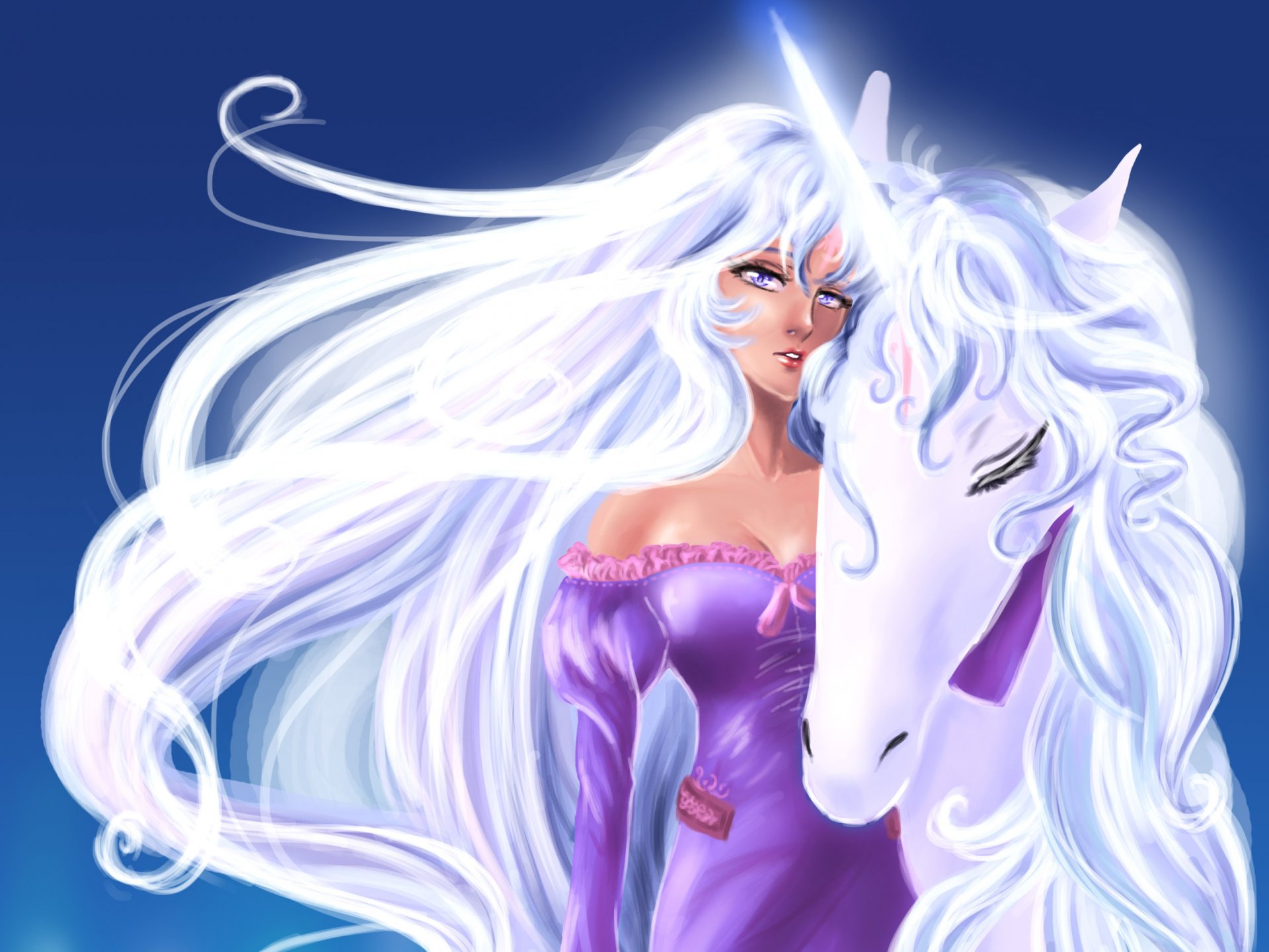 girl white hair face view horse unicorn mane