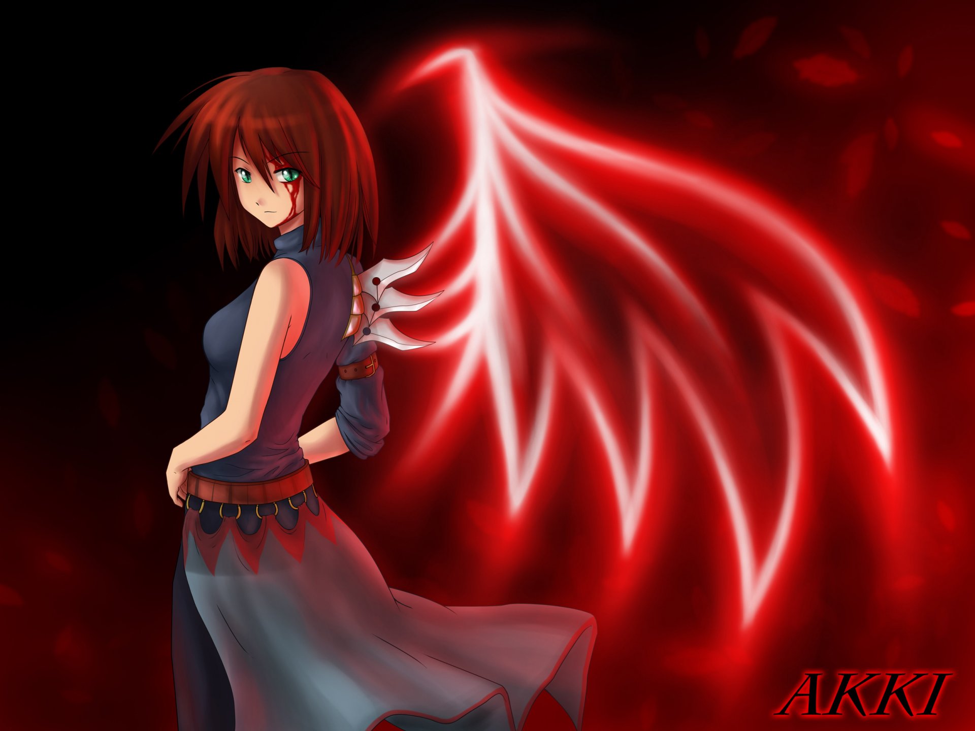 arte atomix ragazza ali anime sangue foglie