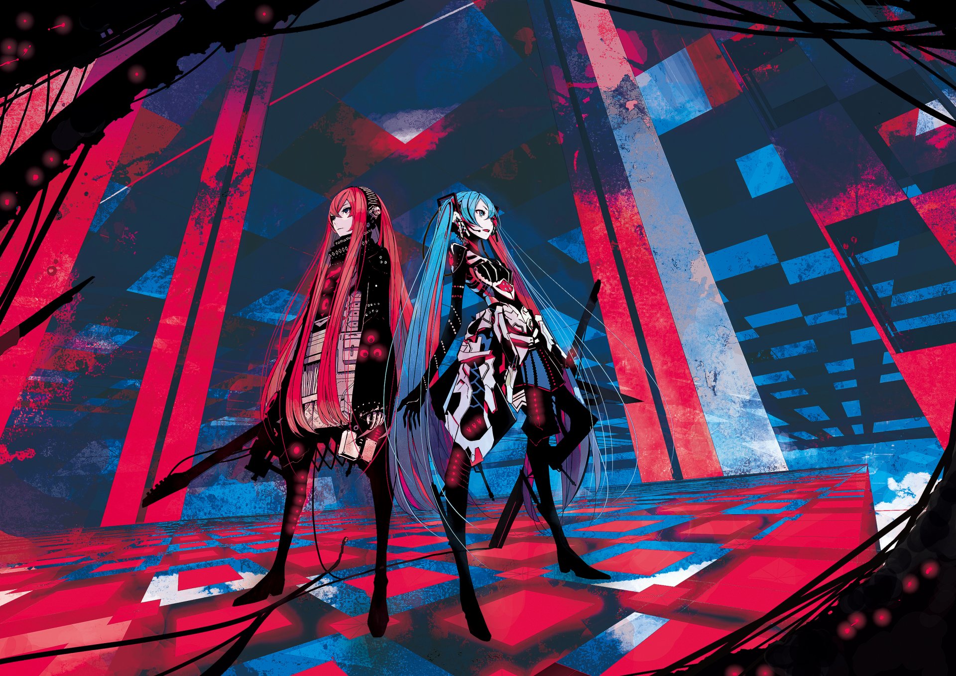 arte hatsune miku megurine luka vocaloid ragazze chitarra astrazione