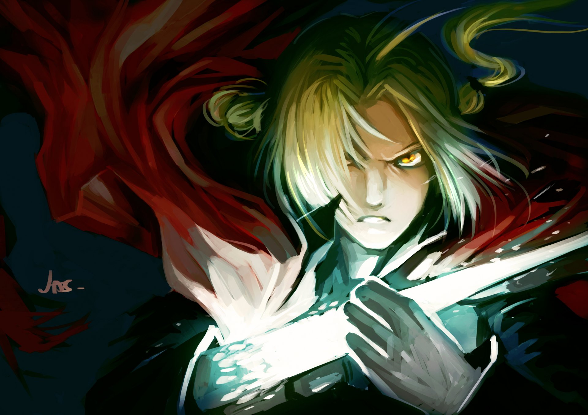 arte jas-tham chico edward elric mirada ira mano de hierro magia fullmetal alchemist