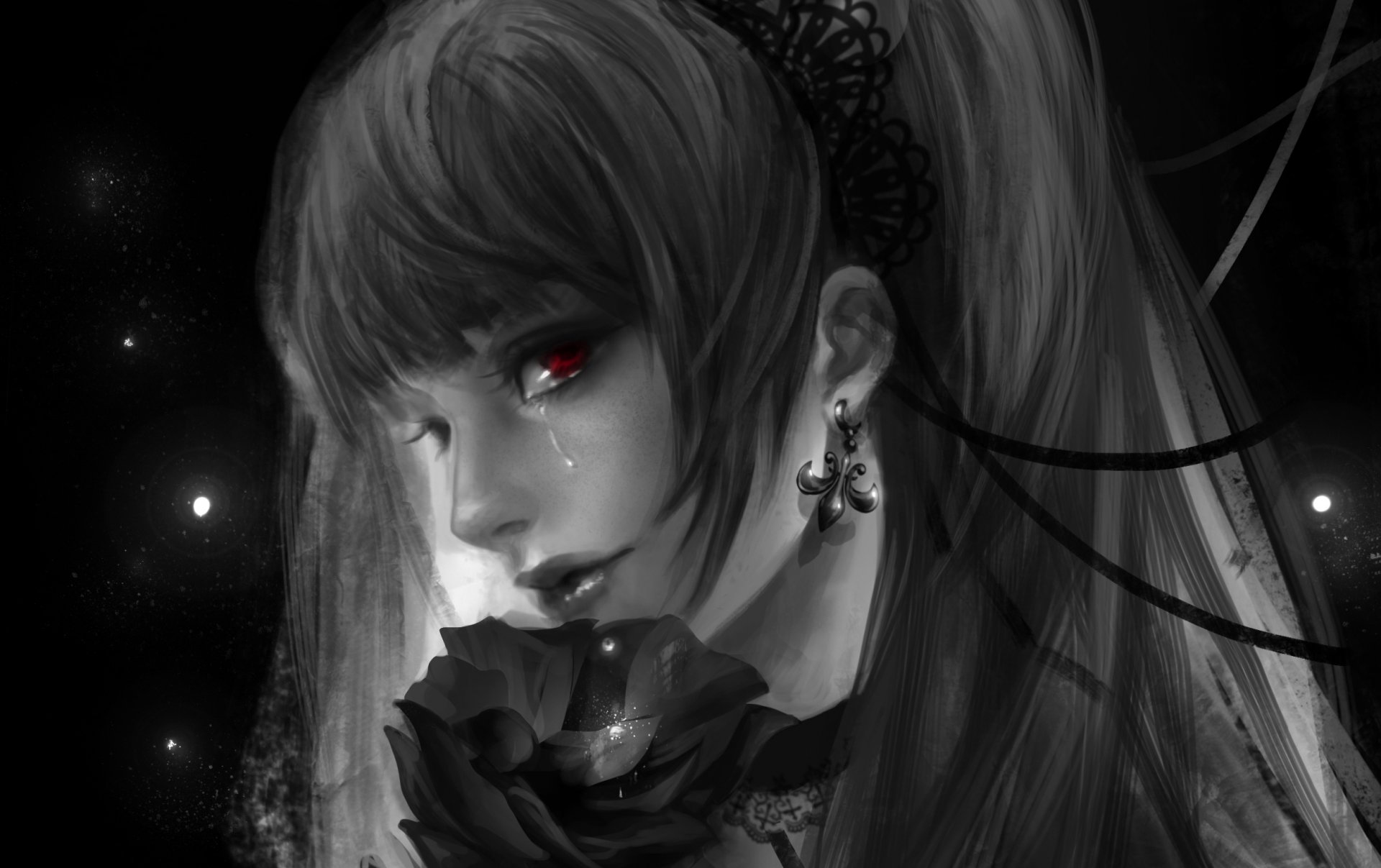 kunst rikamello death note amane misa death note mädchen träne blume rotes auge