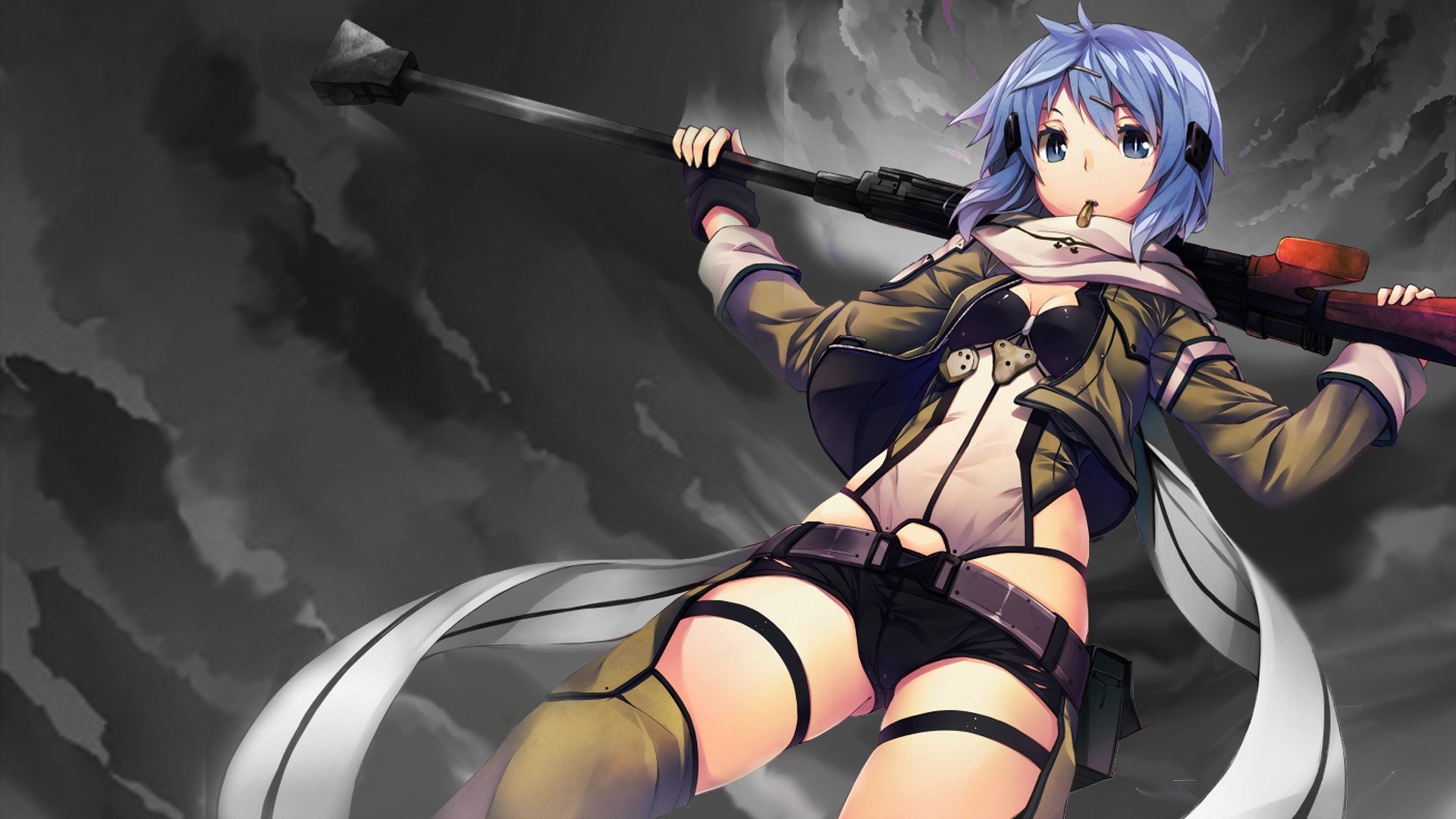 art girl asada shino view surprised bullet weapon sword master online sword art online