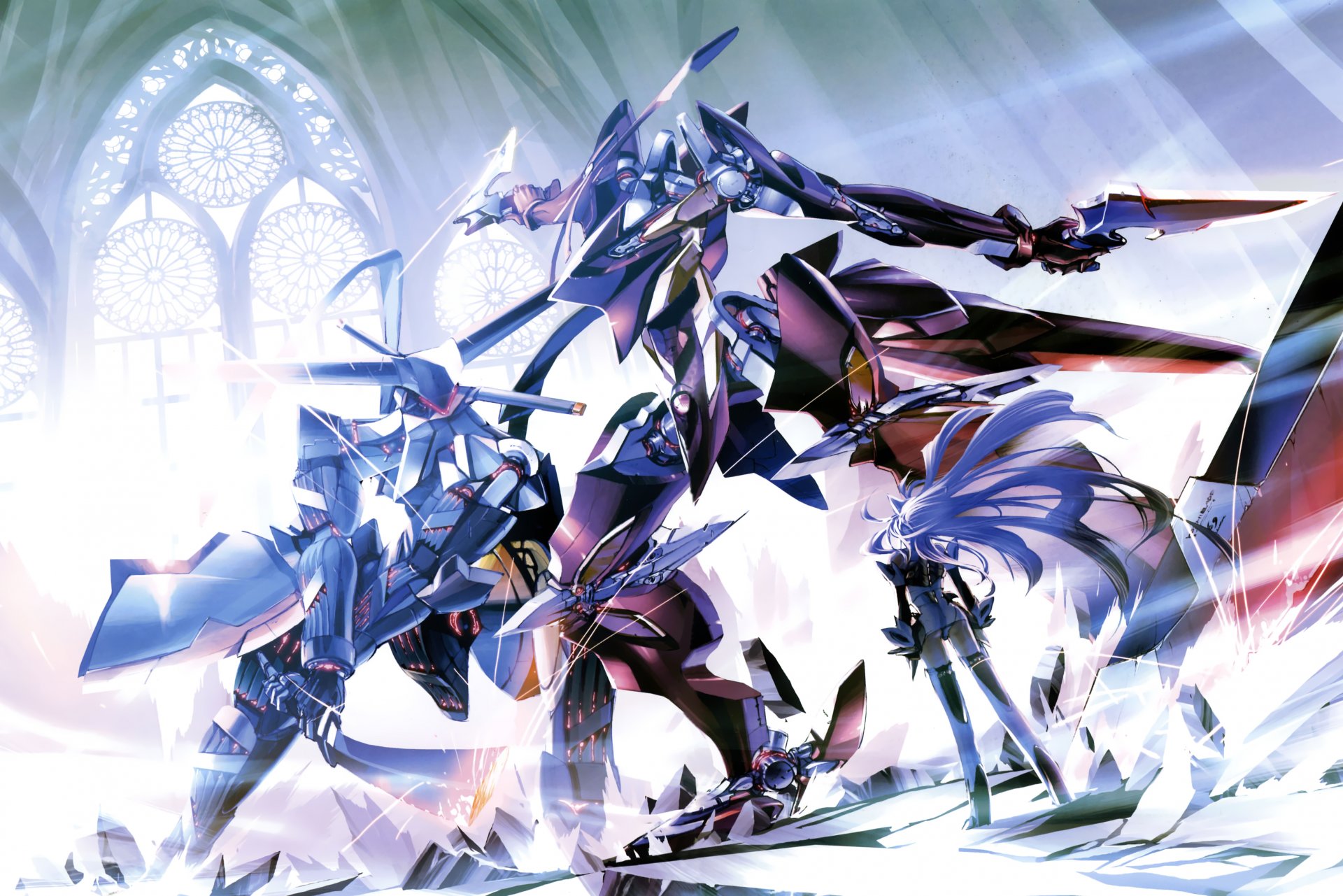 art choco xenosaga anime girl robots fur sword weapon battle