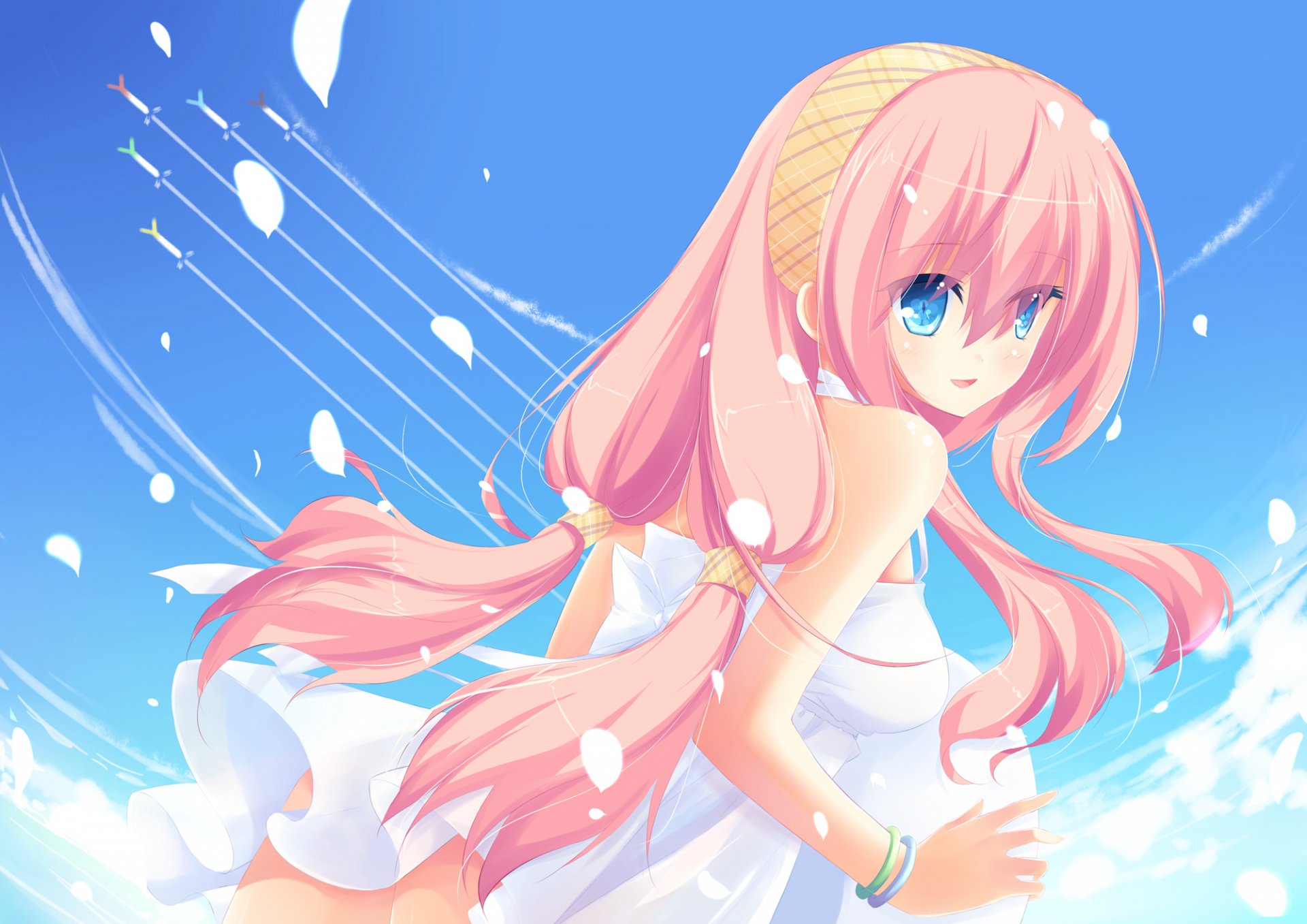 art liong vocaloid megurine luka vocaloid dziewczyna chmury niebo płatki