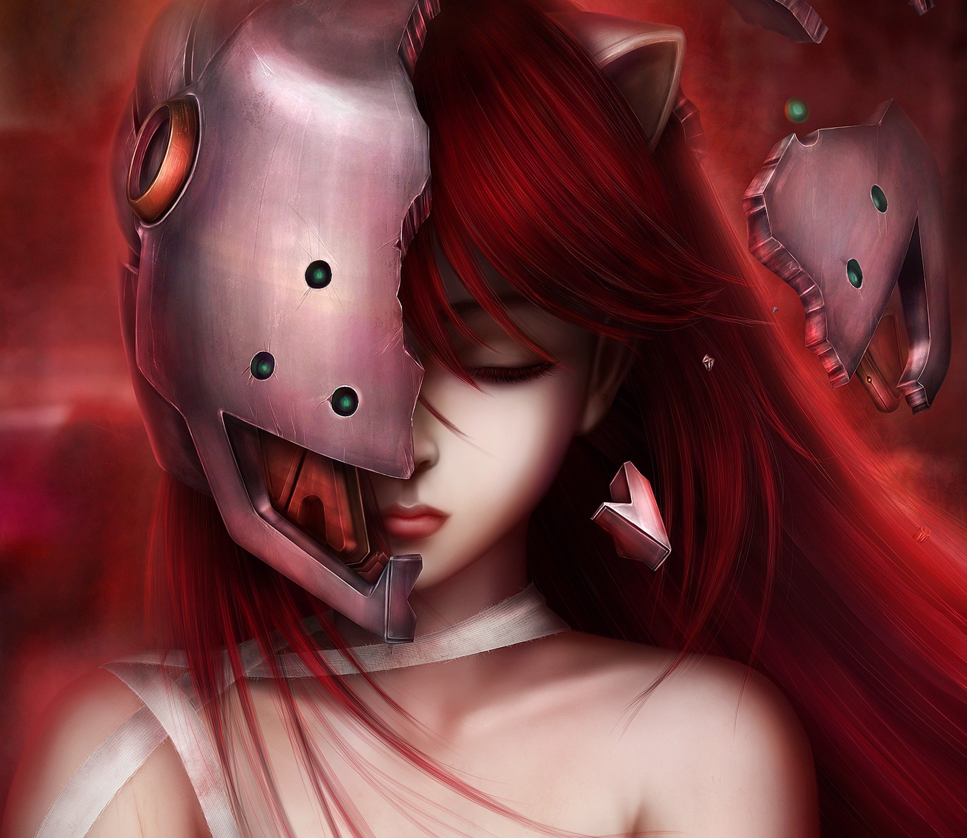 art inira anime elfia pieśń elfen lied dziewczyna lucy naga uszy bandaże