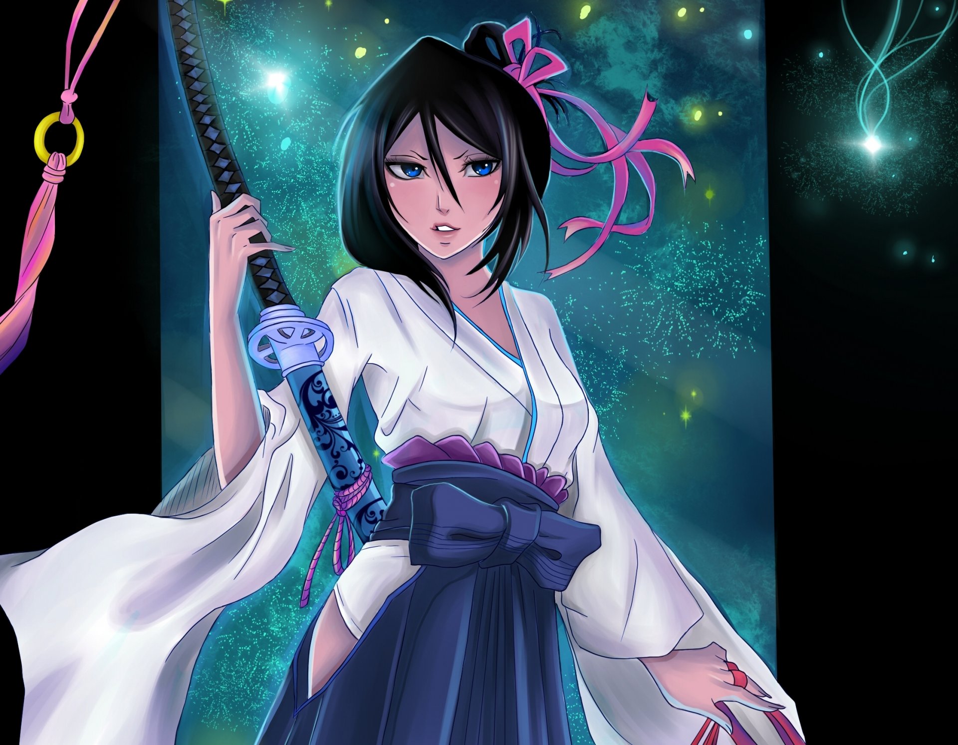 art jessally girl kuchiki rukia look gesture weapon sword bleach bleach