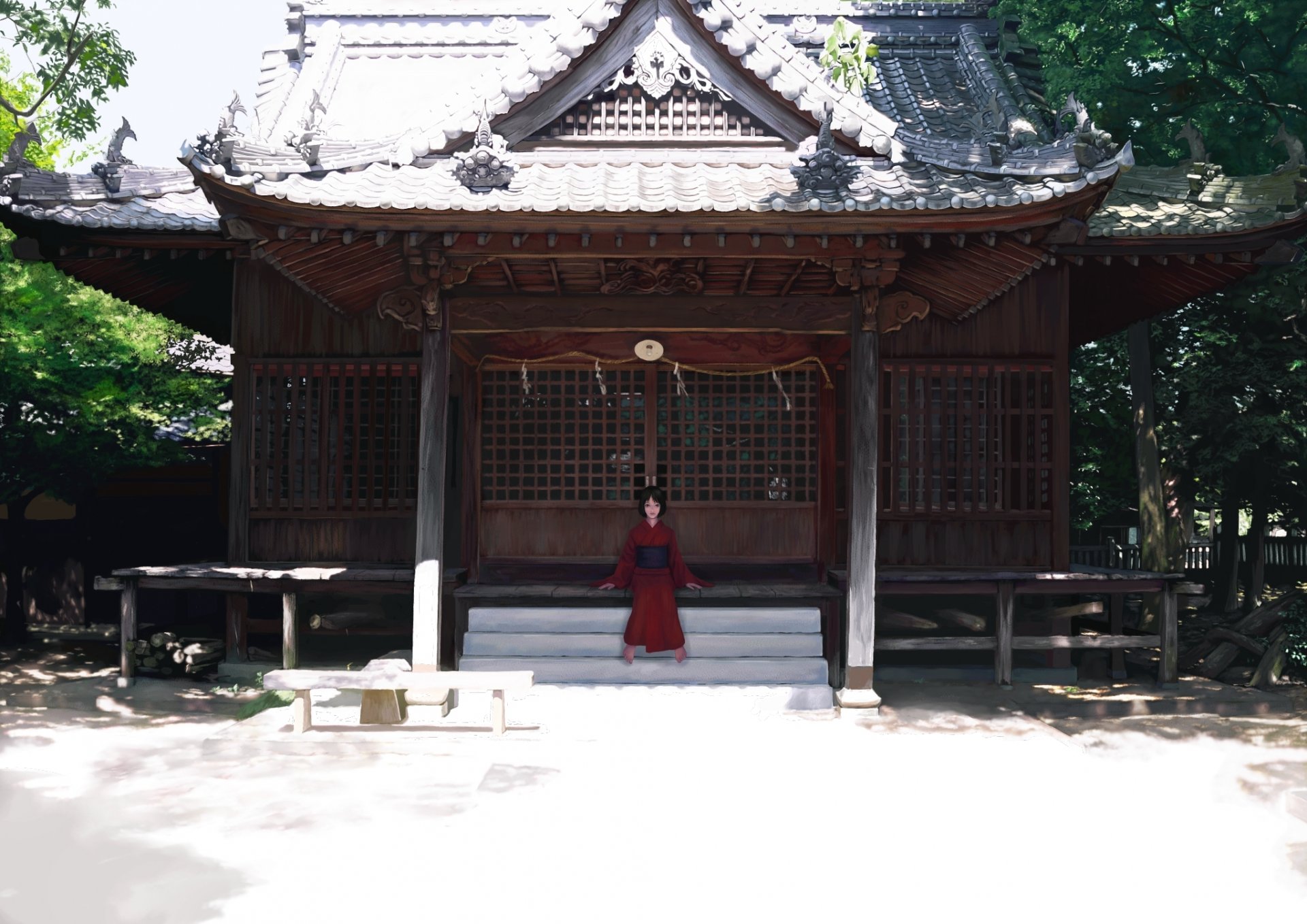 art erhu fille temple kimono yukata ensoleillé maison