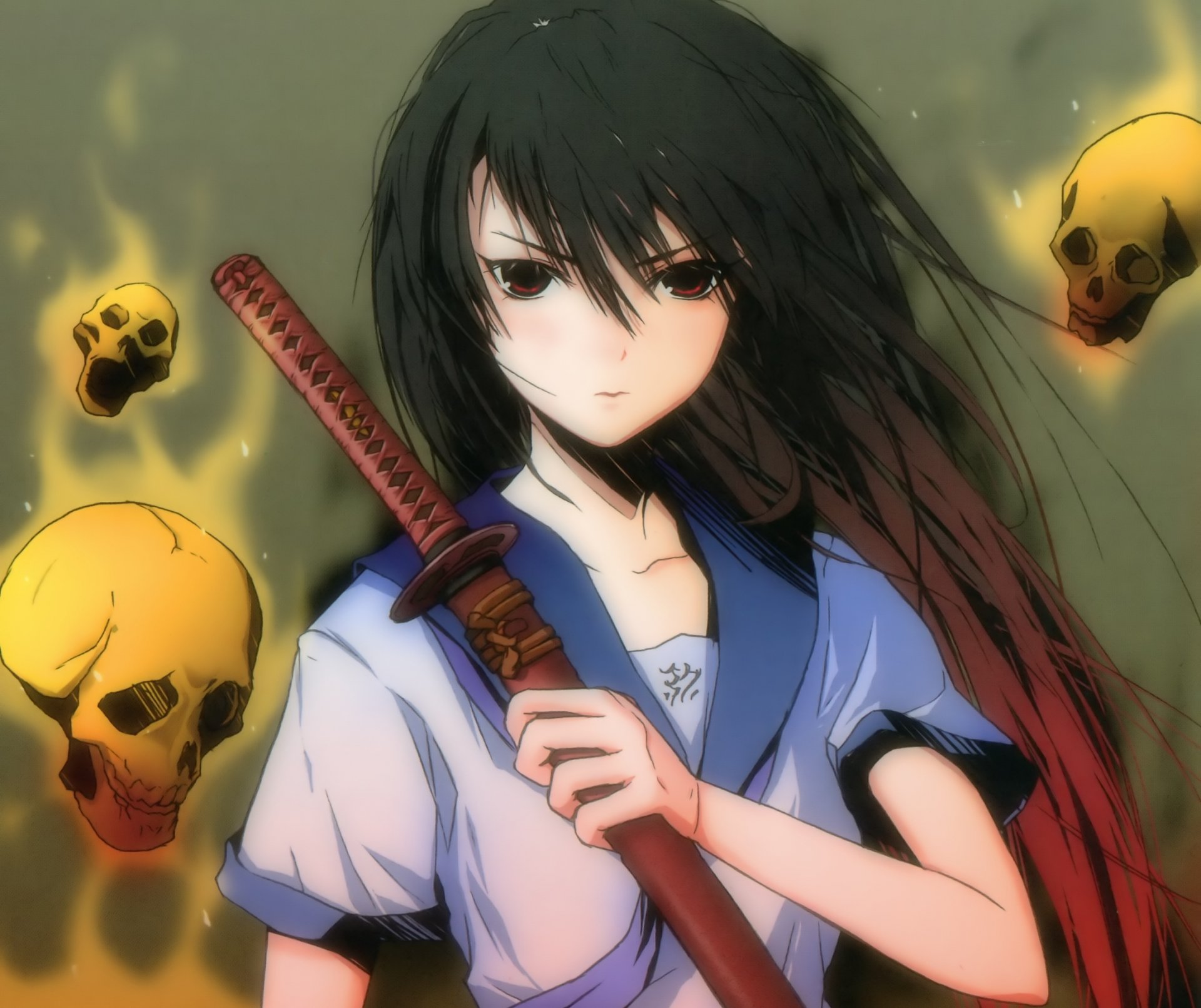 art fuyuno haruaki girl katana weapon schoolgirl form skull anime