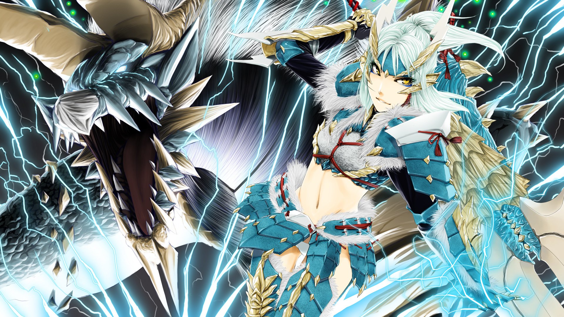 art poaro monster hunter zinogre fille dragon arme électricité armure