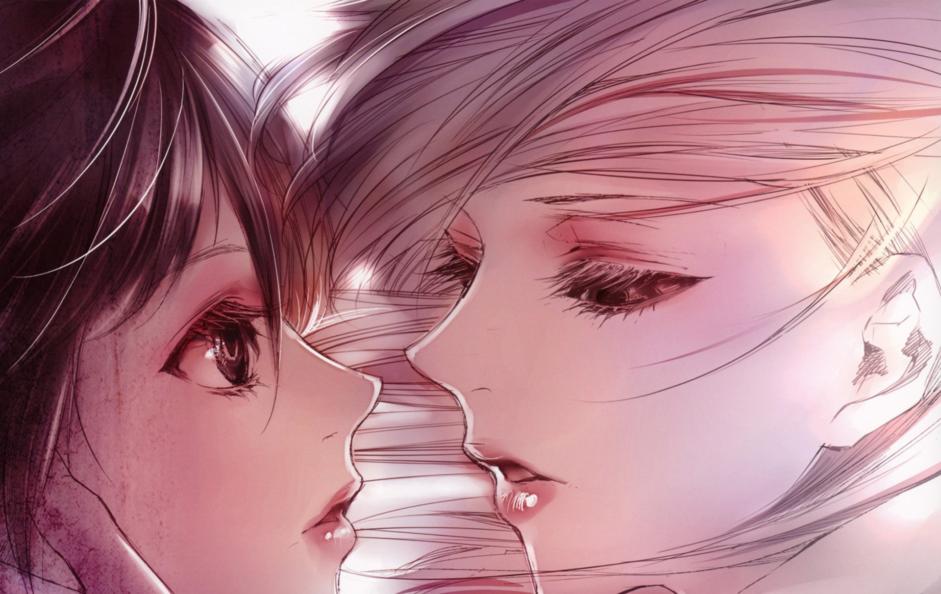 kiyohara hiro arte chicas dos casi un beso primer plano dibujo