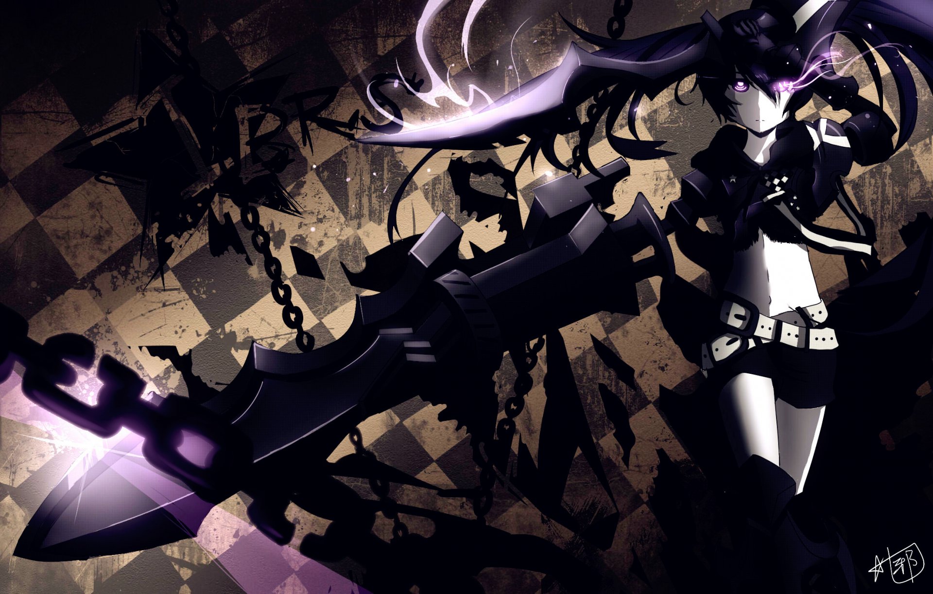 art anime black rock shooter uma black rock shooter black rock shooter dziewczyna broń mato kuroi łańcuchy