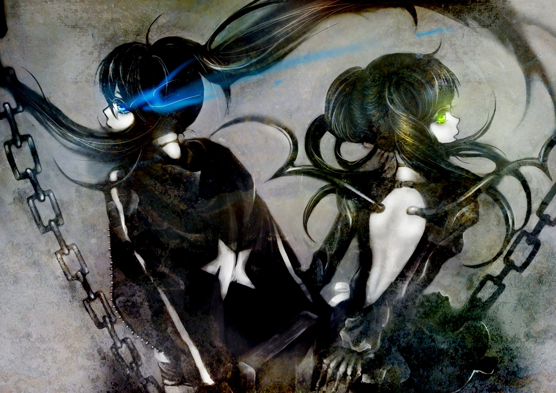 black rock shooter matu kuroi maître mort filles cheveux longs chaînes