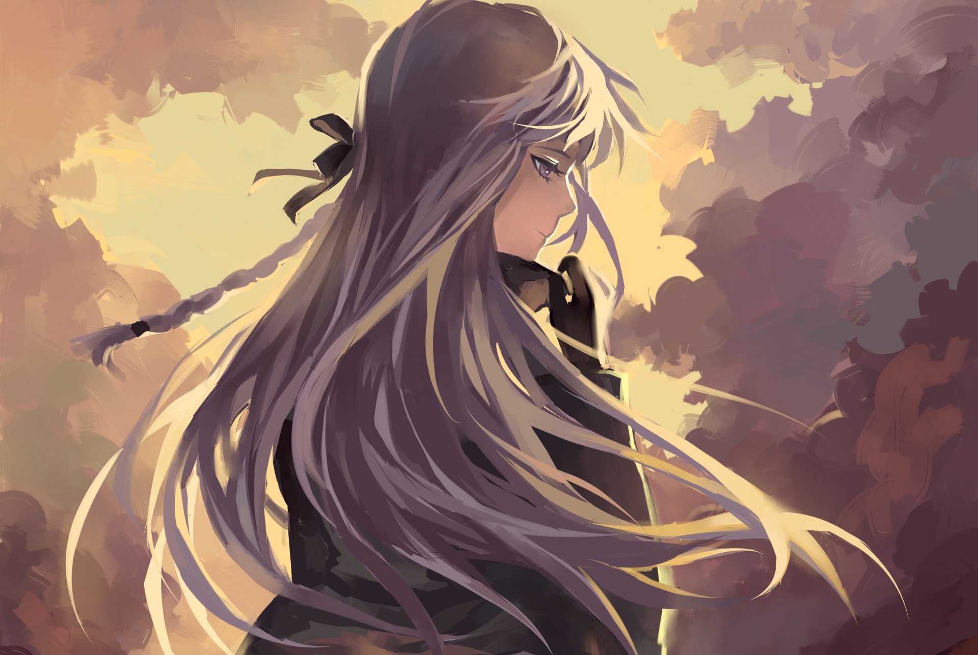 art moscyan anime dangan ronpa kirigiri kyouko fille dos tresses ciel nuages