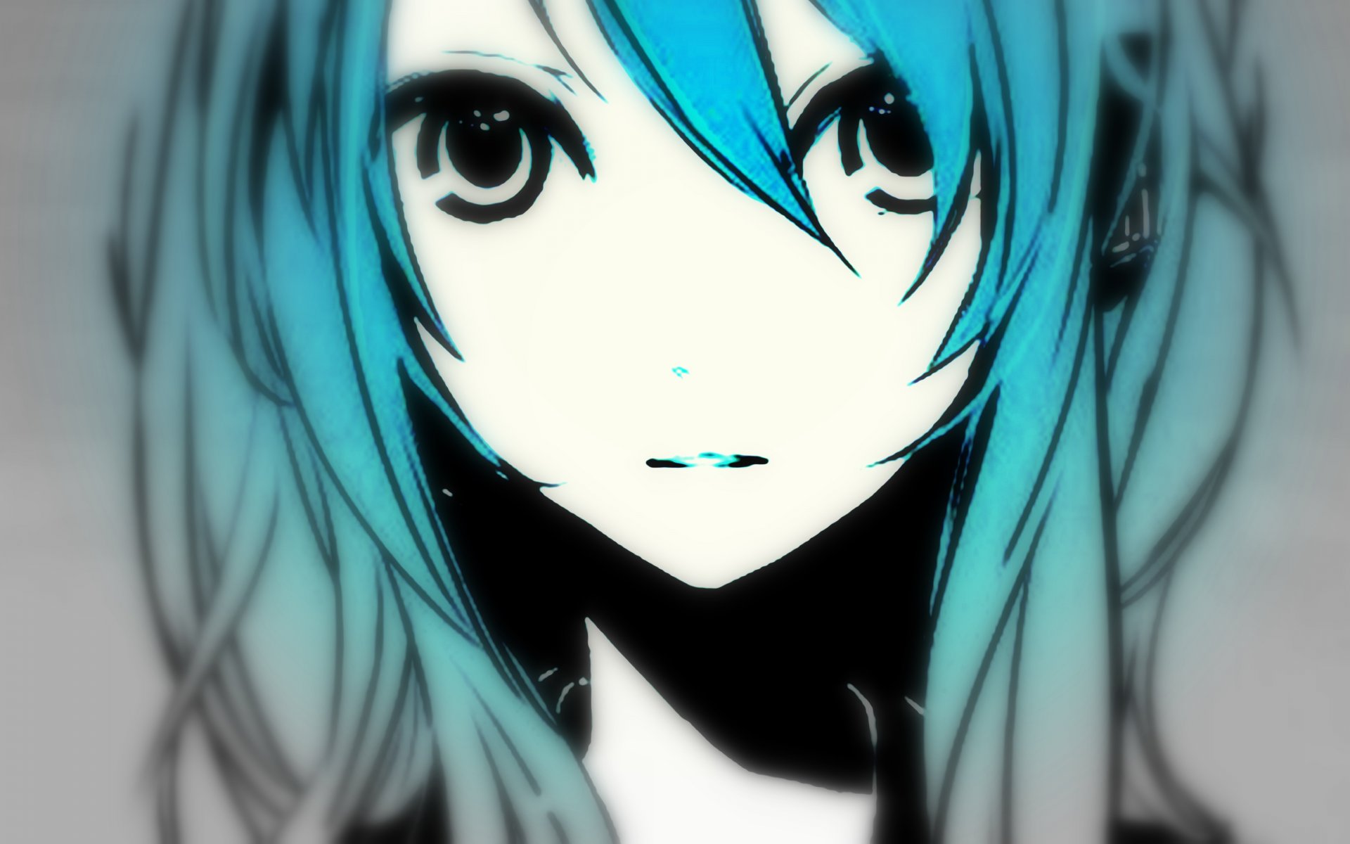 hakoda eco art vocaloid hatsune miku vocaloid hatsune miku girl face eyes long hair blue hair shadow