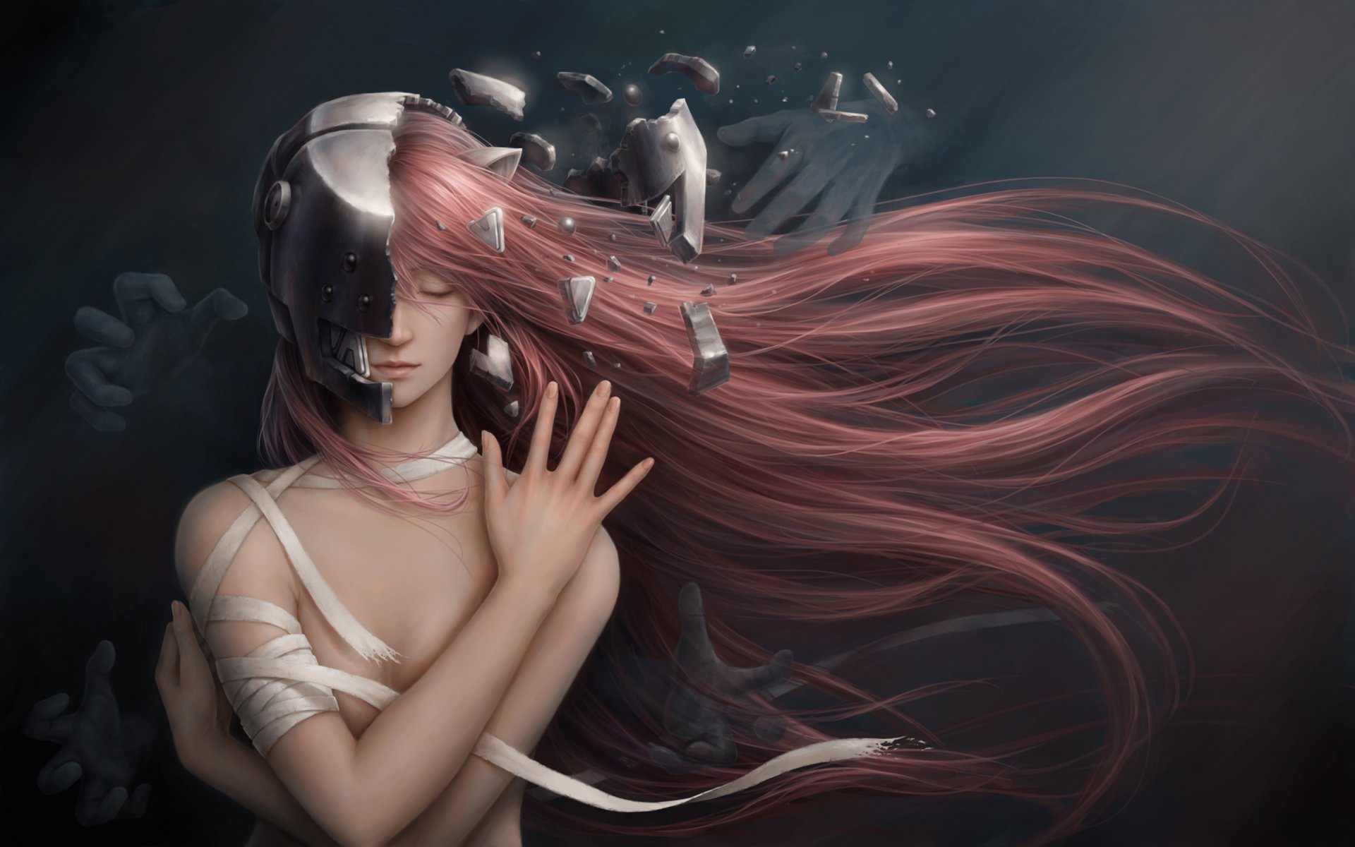 kunst jason pan elfen lied lucy elfenlied mädchen rote haare anime