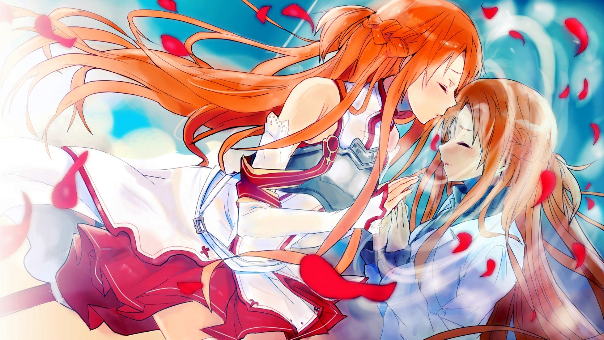 sword art online sword master online asuna yuki pocałunek płatki po drugiej stronie lustra