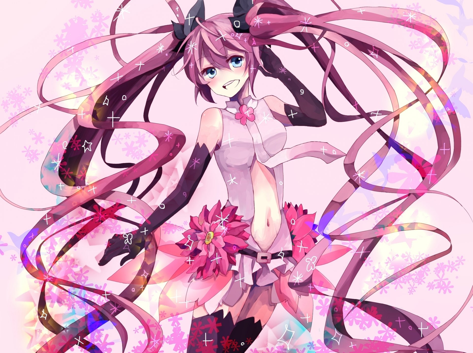 arte vocaloid miku aggiungere sakura miku vocaloid ragazza sakura fiori uccelli