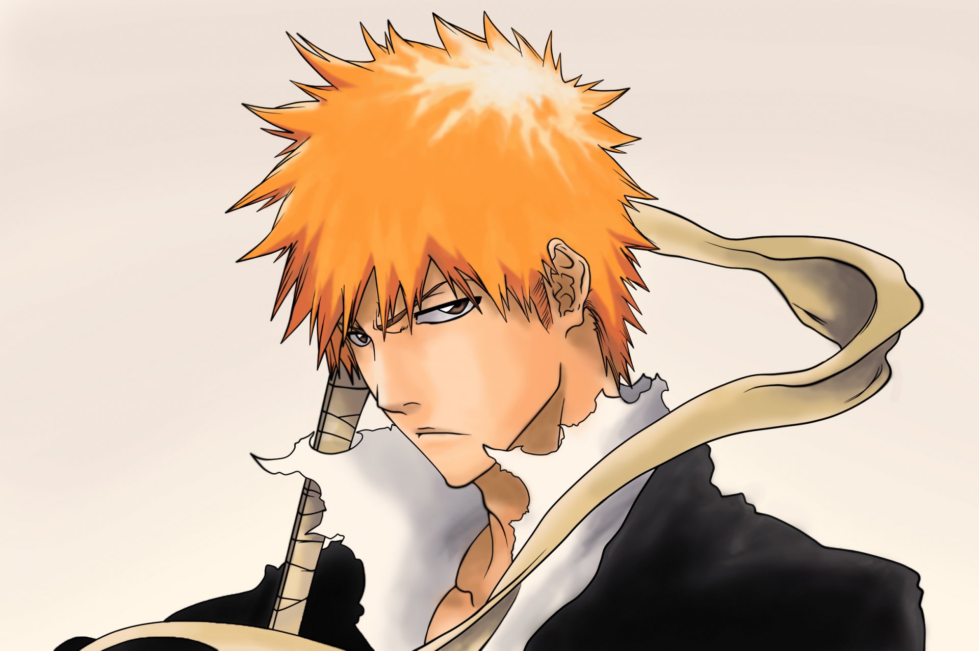 art tridyrium guy ichigo kurosaki look discontent shinigami sword hilt bleach bleach