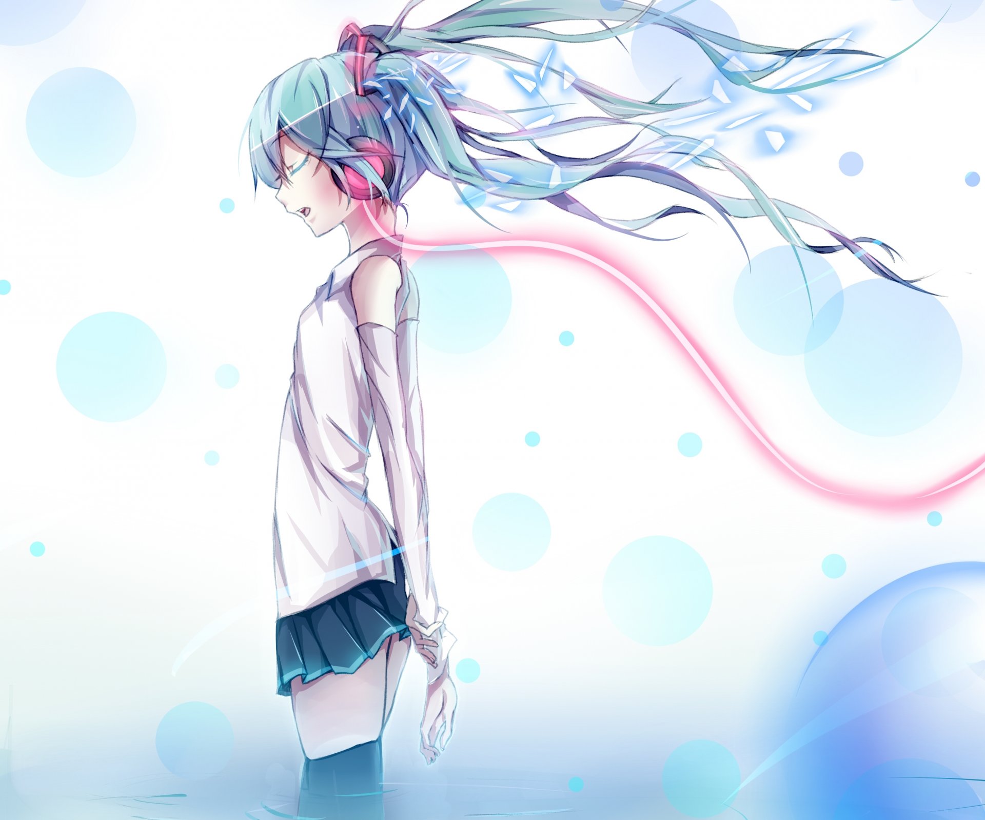 kunst paparins vocaloid mädchen hatsune miku kopfhörer draht vocaloid wasser