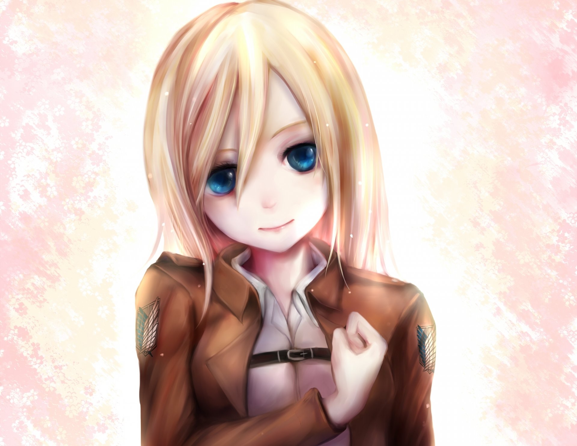 arte zhang xiao bo chica krista renz mirada sonrisa uniforme soldado rinde homenaje no shingeki no kyojin