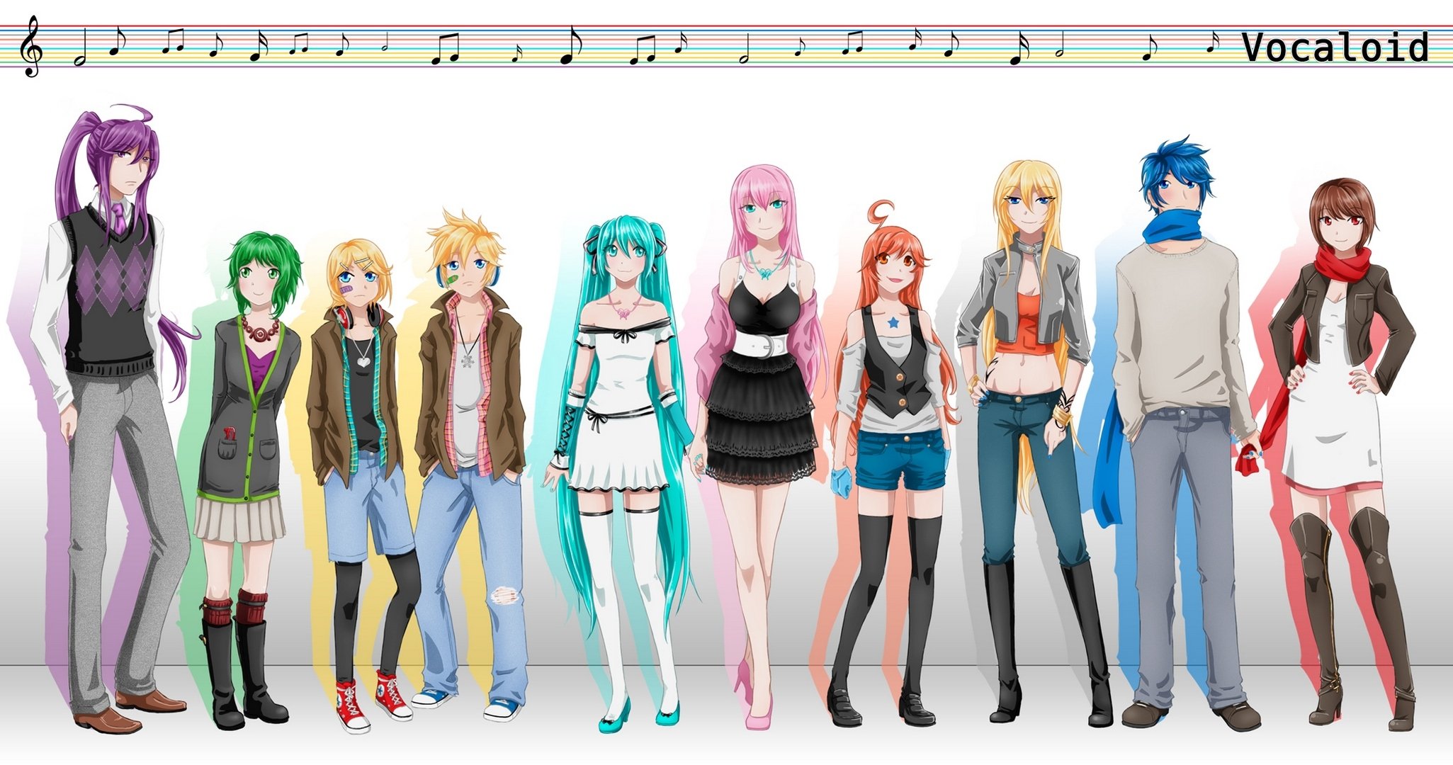 art vocaloid vocaloid gumi hatsune miku kagamine len kagamine rin kaito kamui gakupo lily megurine luka meiko miki girls guys patch sheet music scarf