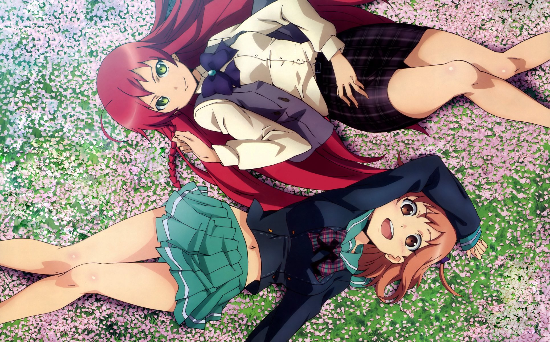 art anime hataraku maou-sama part time lord of darkness girls sasaki chiho yusa emi flower schoolgirl