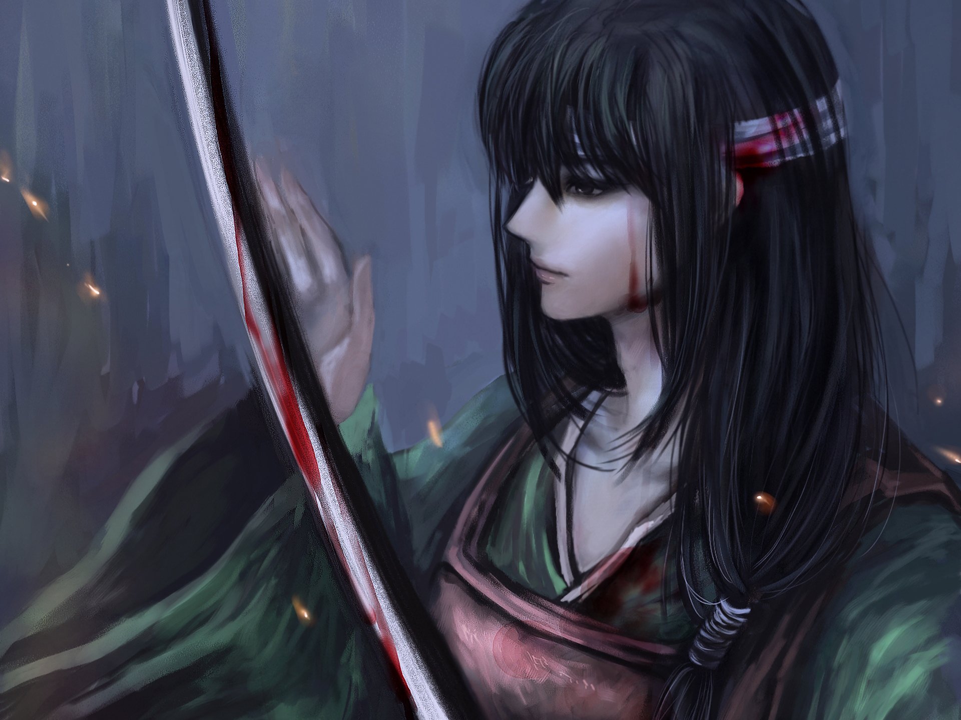 art rikamello katsura kotarou gintama girl katana blood bandages sword