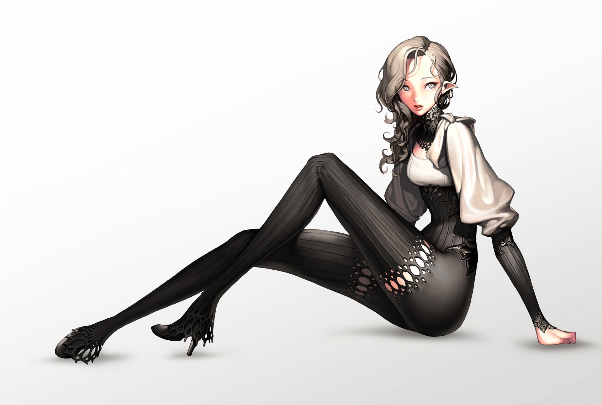 art kim hyung-tae girl view surprised elf pose simple background blade&soul