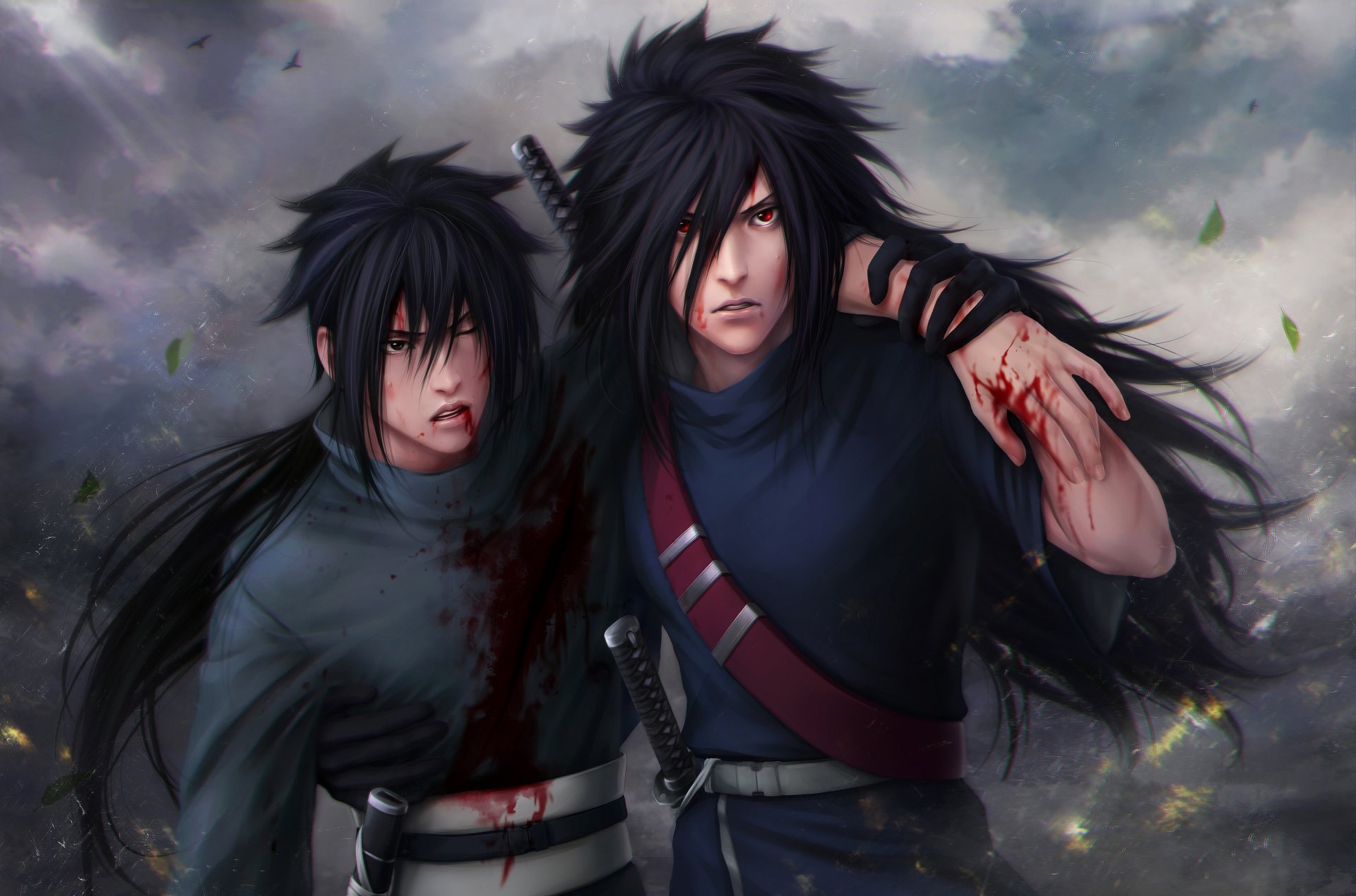 arte zetsuai89 chicos uchiha madara uchiha izuno vista herida sangre armas hojas viento naruto